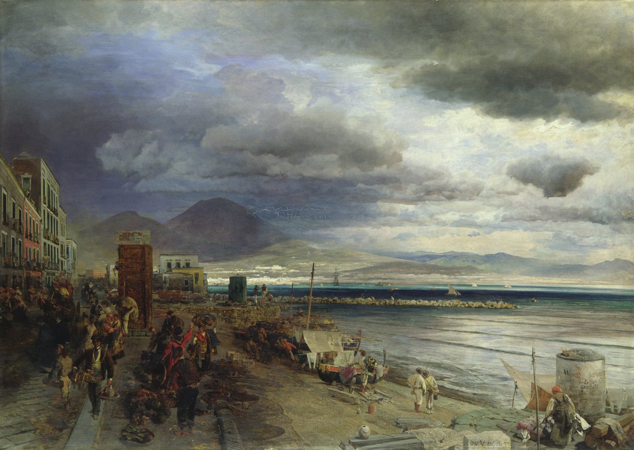 ナポリの海岸、1877 作： アンドレアス・アーヘンバッハ