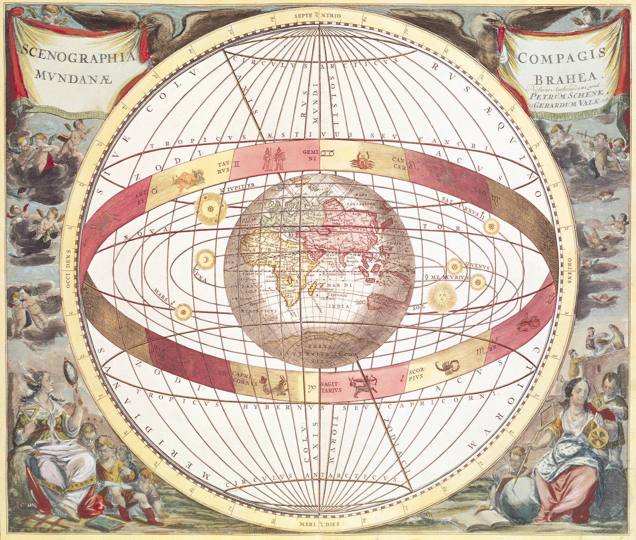 ピーターシェンク（1660-1719）とジェラールヴァルク（1651-1726）によって彫刻された &39;アトラスコアレスティス&39;からの星座平面（色の彫刻） 作： アンドリュー・セラリウス