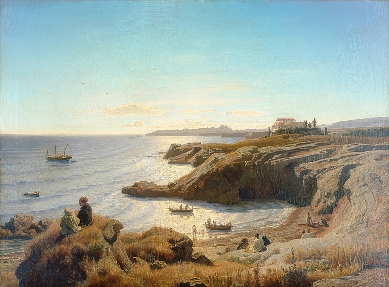 シラキュースの海岸。 1861 作： アンドレアス・アーヘンバッハ