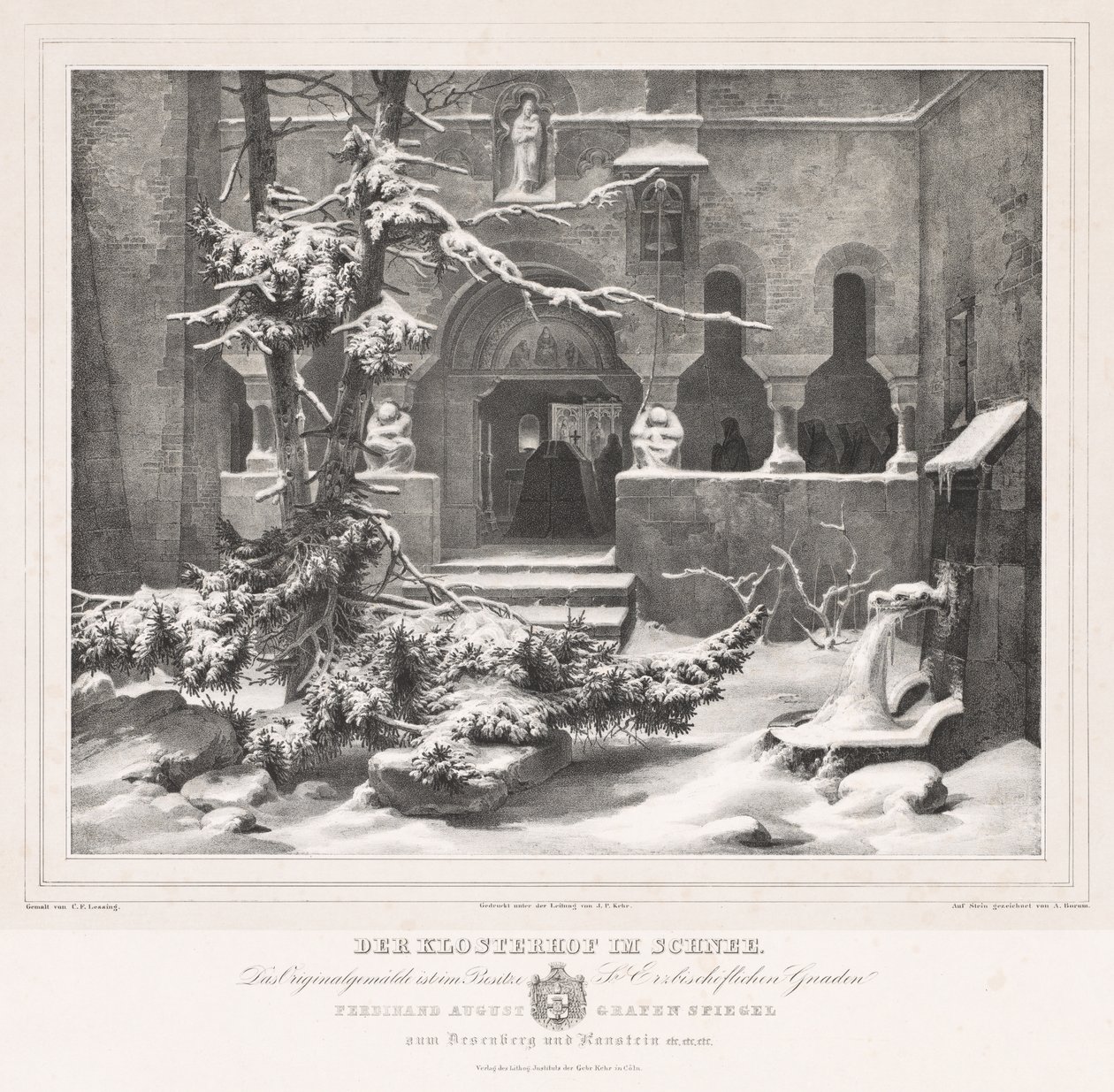 雪のある教会の墓地c。 1835年。 作： アンドレアス・ボラム