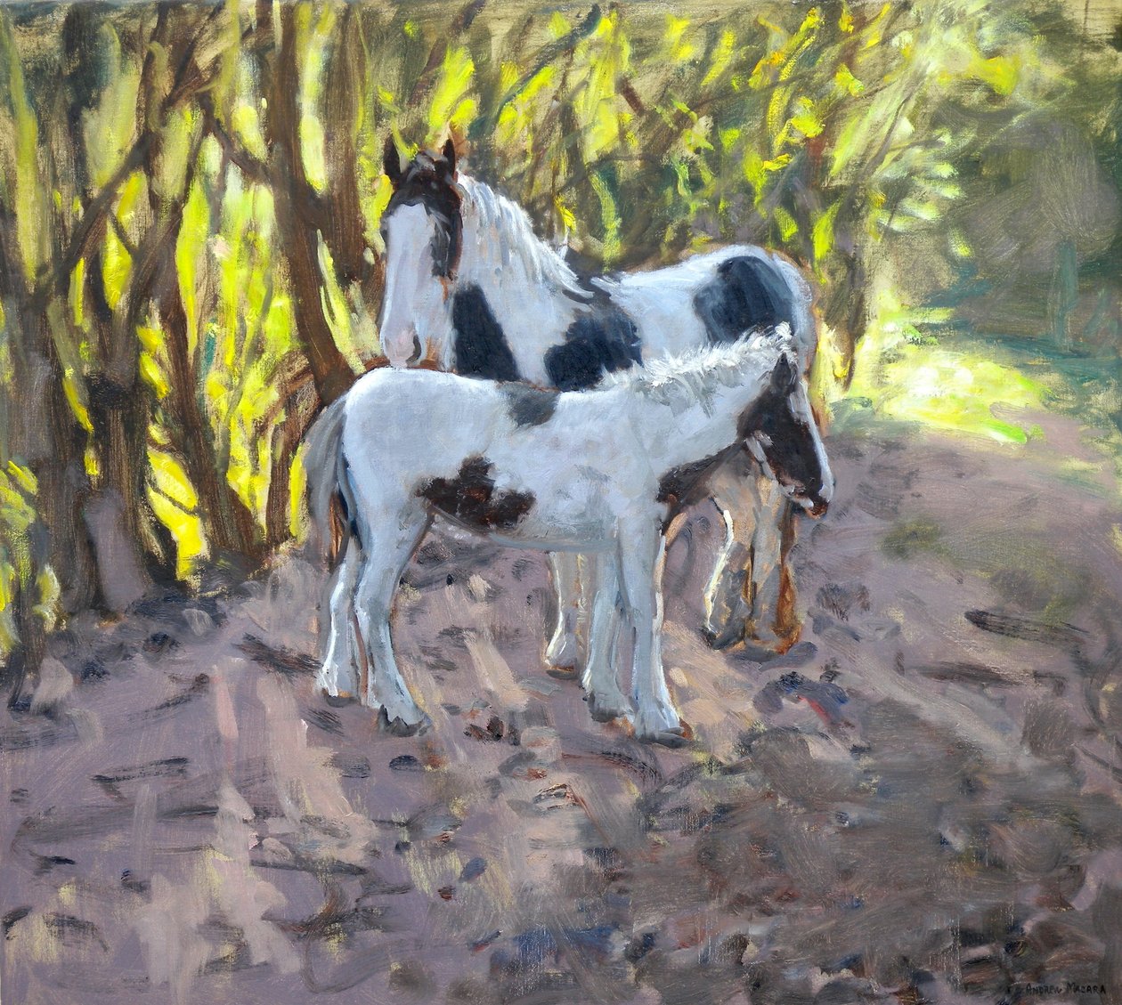 雌馬と子馬、2011年（キャンバスに油彩） 作： アンドリュー・マカラ
