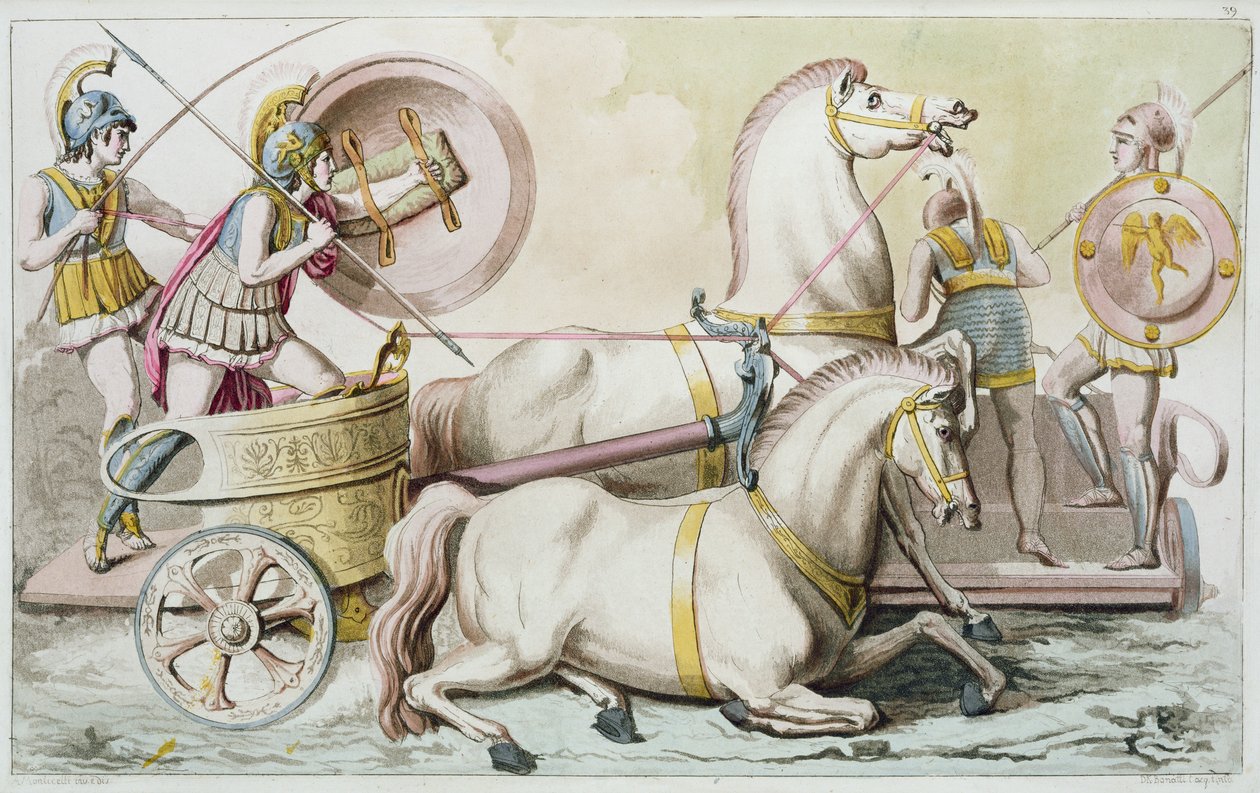 DK Bonattiによって刻まれた「ローマの衣装」からのローマの馬車、1810年頃（アクアチント） 作： アンジェロ・モンティチェリ