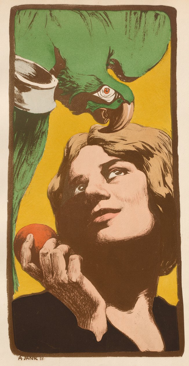 オウムの女、1898年。 作： アンジェロ・ジャンク