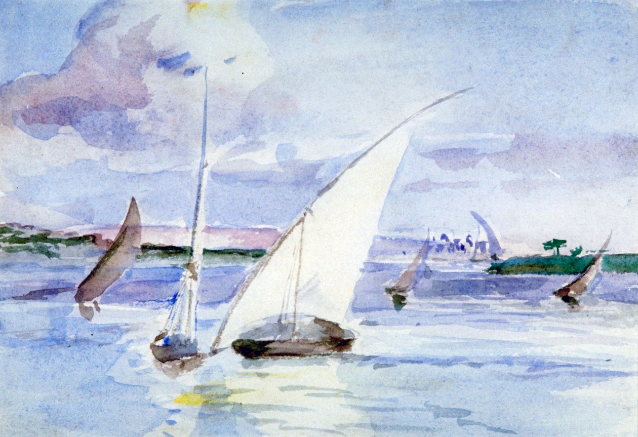 「帆船のある湖」、c1864-1930 作： アンナ・リー・メリット