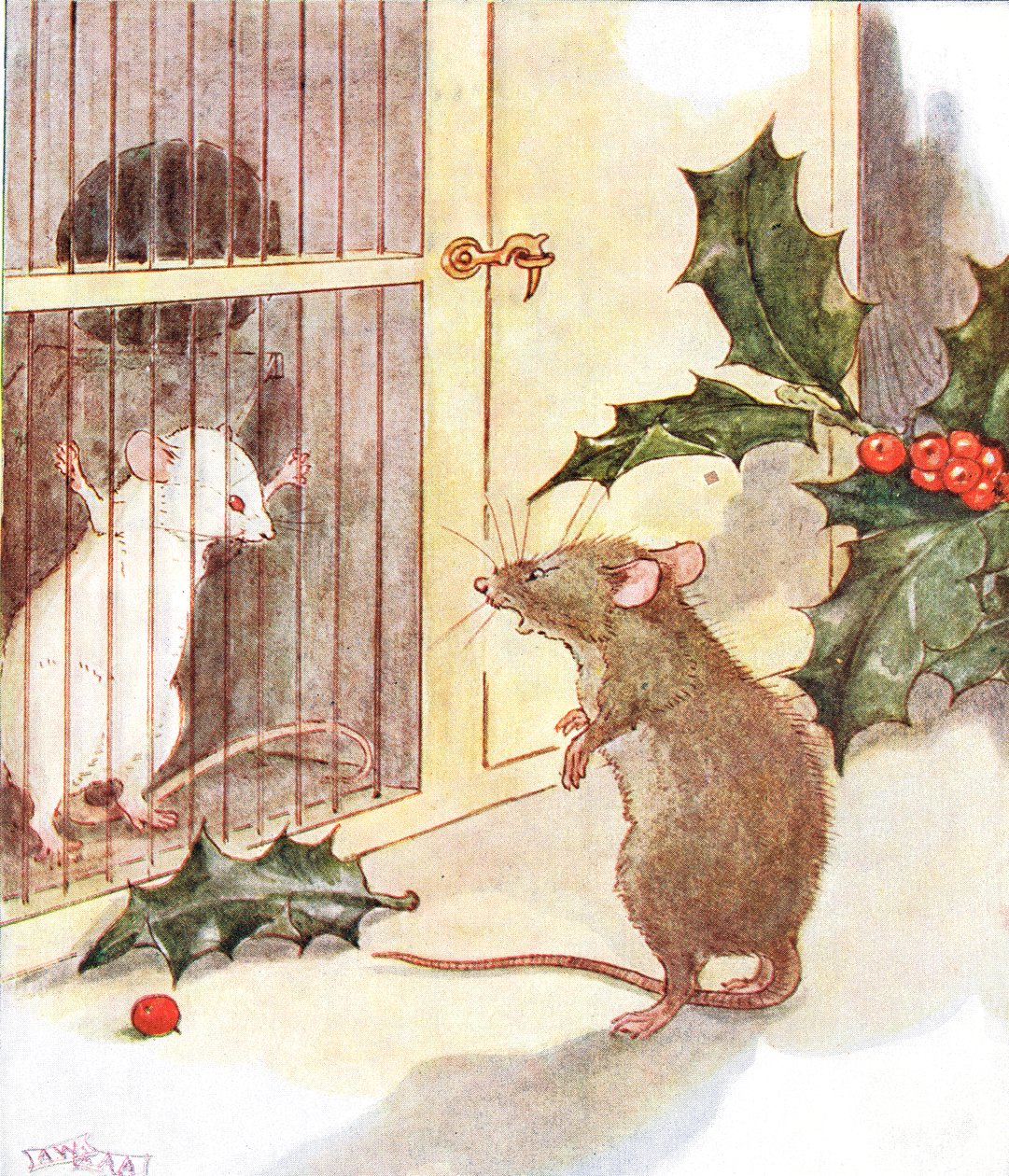 「刑務所を見て、その中に白いネズミの幽霊」、「いたずらっ子ムージーブック」のイラスト、トーマスネルソンウントソンス、1920年代 作： アン・アンダーソン