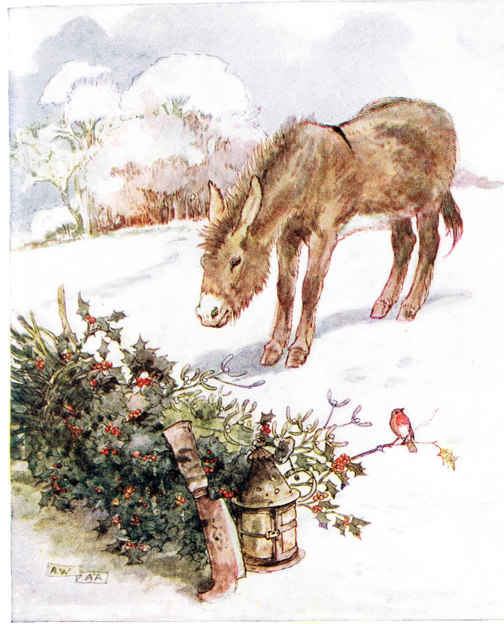 非常に寒く、すべて白く地面。 1920年代にトーマスネルソンとサンズから出版された「The Naughty Neddy Book」（挿絵）のイラスト 作： アン・アンダーソン