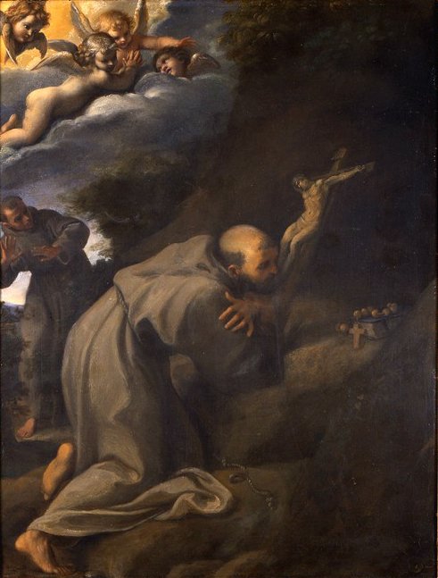 十字架を崇拝する聖フランシス 作： Annibale Carracci