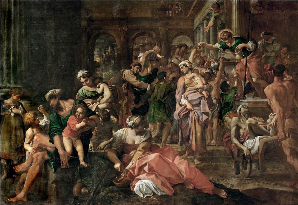 貧しい人々に施しを与えるサンロッコ 作： Annibale Carracci