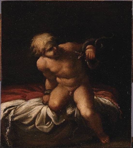 ヘラクレスが蛇を絞め殺す 作： Annibale Carracci