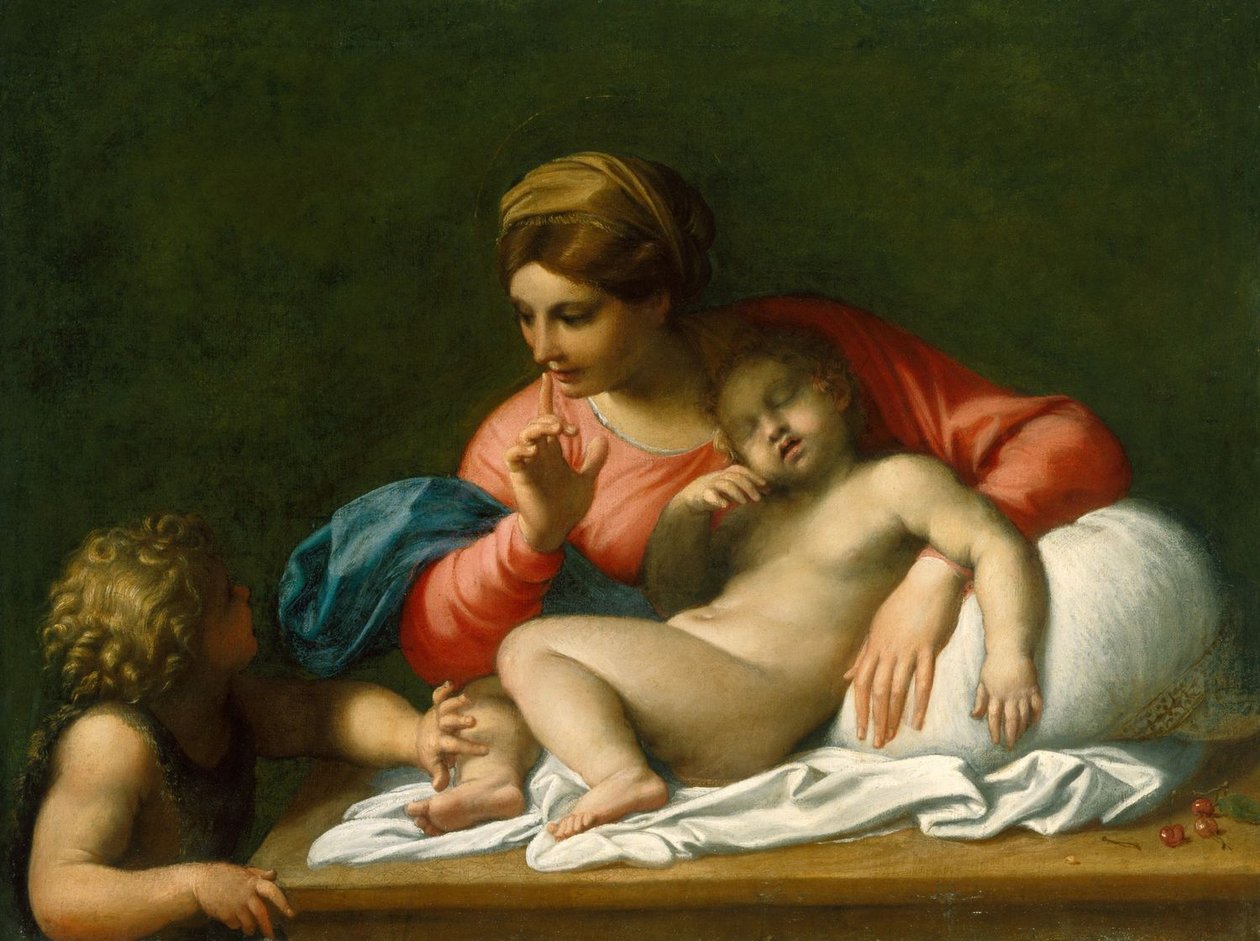 聖ヨハネとバプテスマのイル・シレンツィオのマドンナと眠っている子供 作： Annibale Carracci