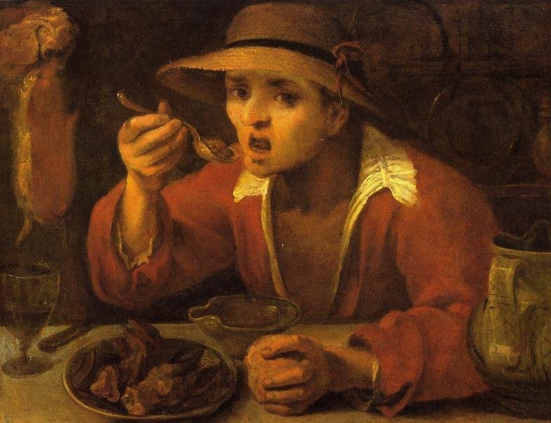豆を食べる人 作： Annibale Carracci