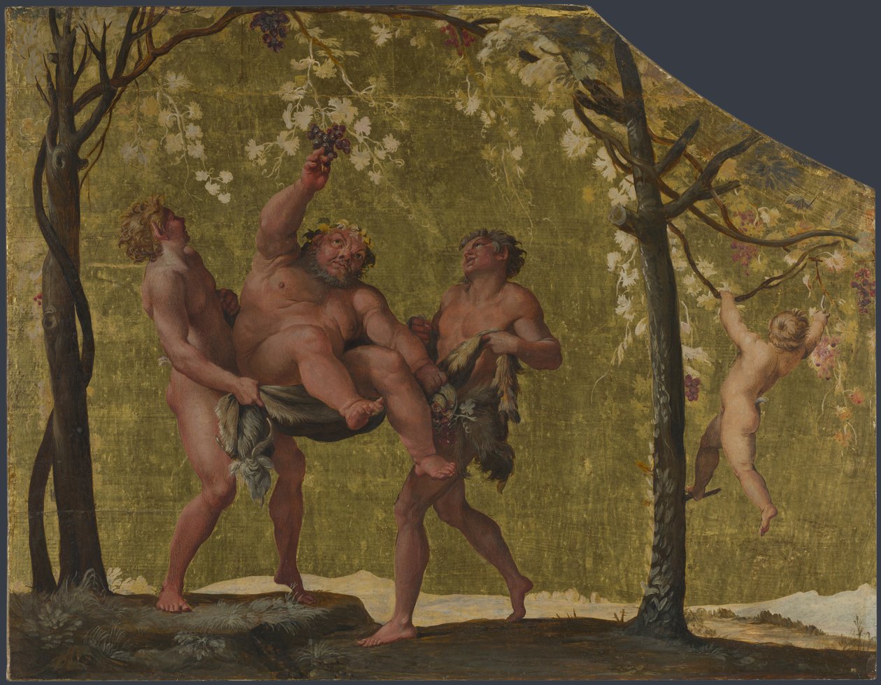 ブドウを集めるシレノスc。 1598 作： Annibale Carracci