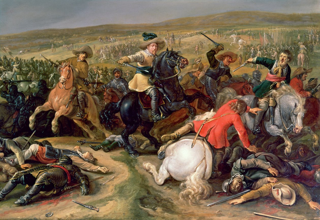 1632年のルッツェンの戦いで騎兵隊の突撃を指揮したスウェーデン国王グスタフ2世アドルフ（1595-1632） 作： 不明不明