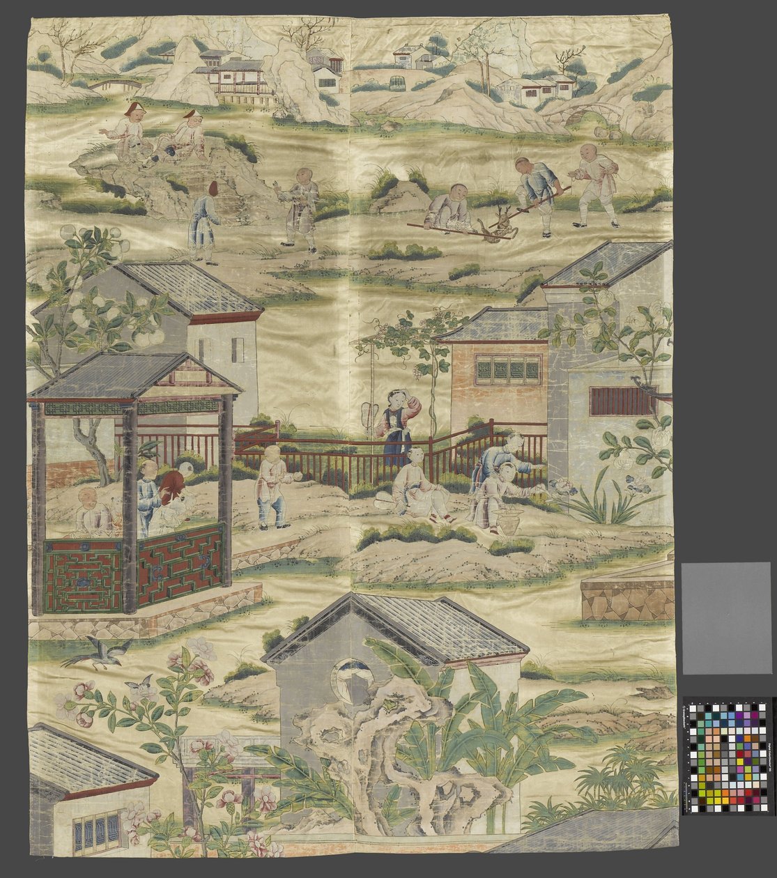 中国の風俗画で覆われた壁の断片 作： 匿名