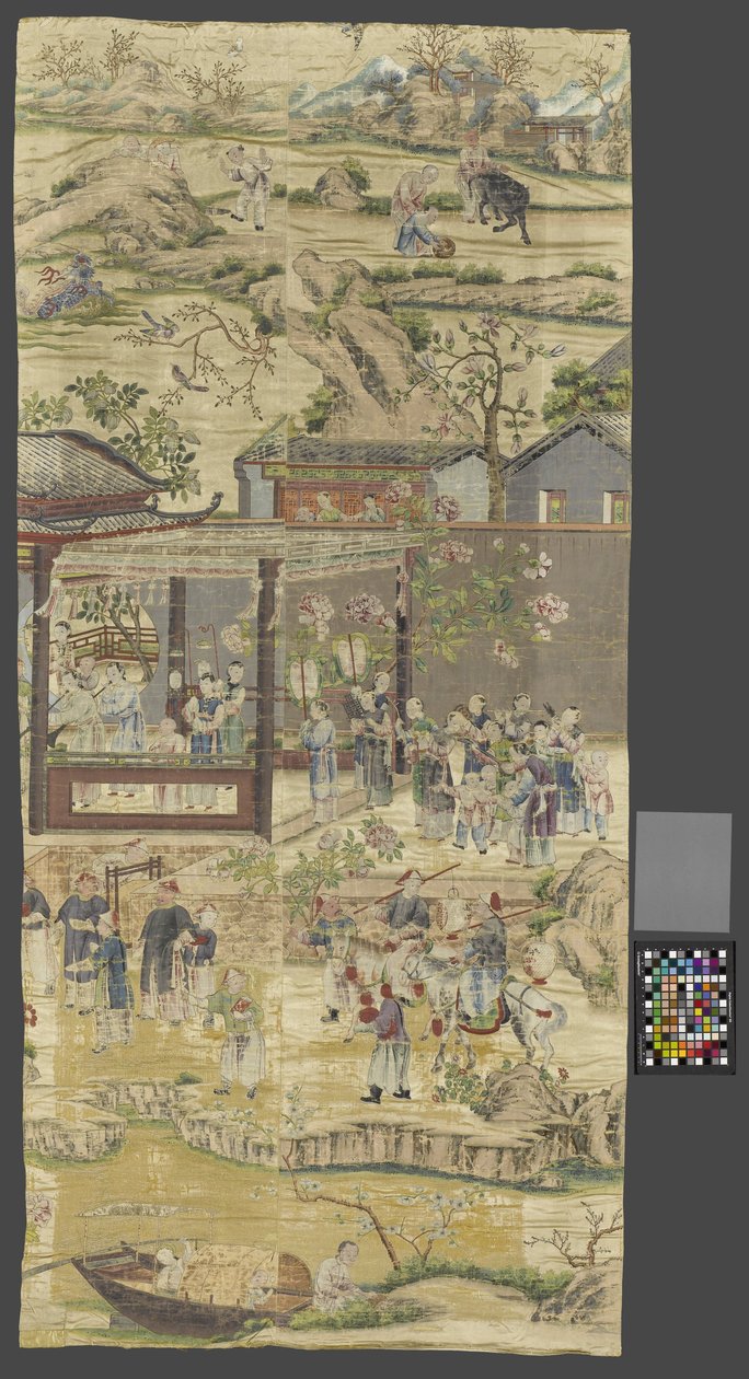 中国の風俗画で覆われた壁の断片 作： 匿名