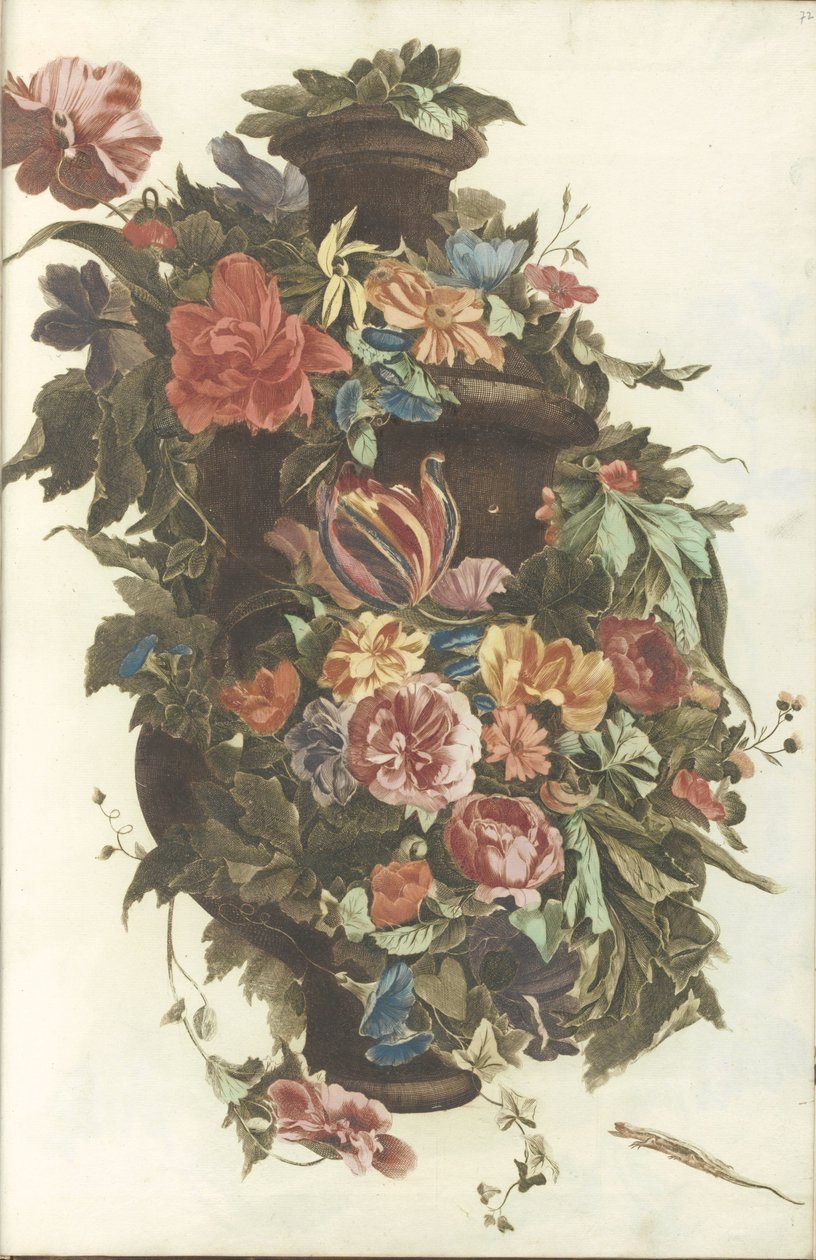 花の花輪に囲まれた花瓶 作： 匿名
