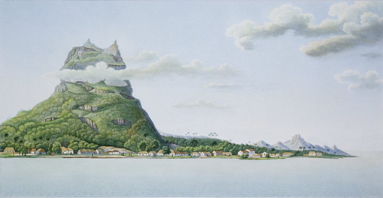 「世界の航海（1817-20）」からのボラボラ島の眺め、アンブロワーズタルデュー（1788-1841）によって刻まれたルイクロードデザルスドフレシネ（1779-1842）作、1822-24年 作： アントワーヌ・ルジューヌとシャザル
