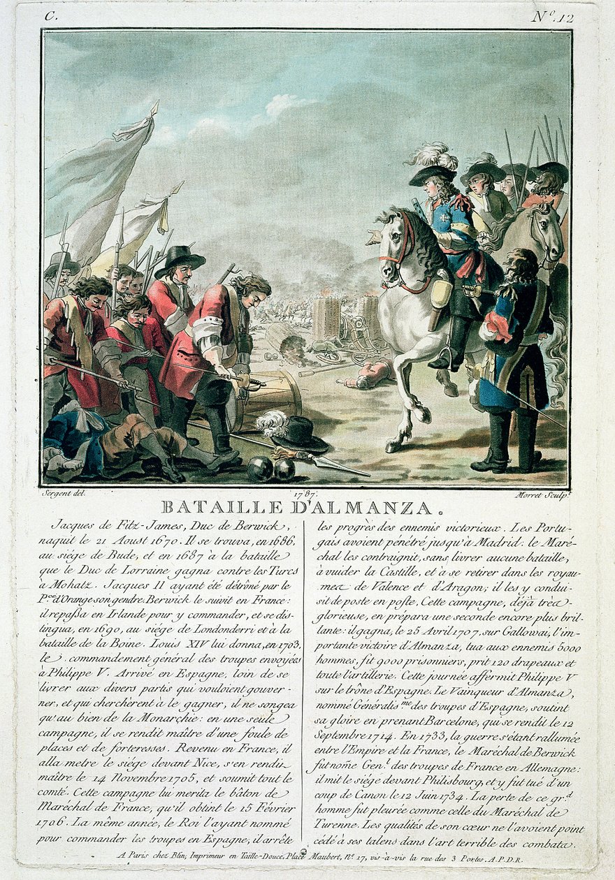 1707年4月25日、アルマンサの戦い、ジャンバプティストモレット（fl.1790-1820）、1787年 作： アントワーヌ・ルイ・フランソワ・セルジェント・マルソー