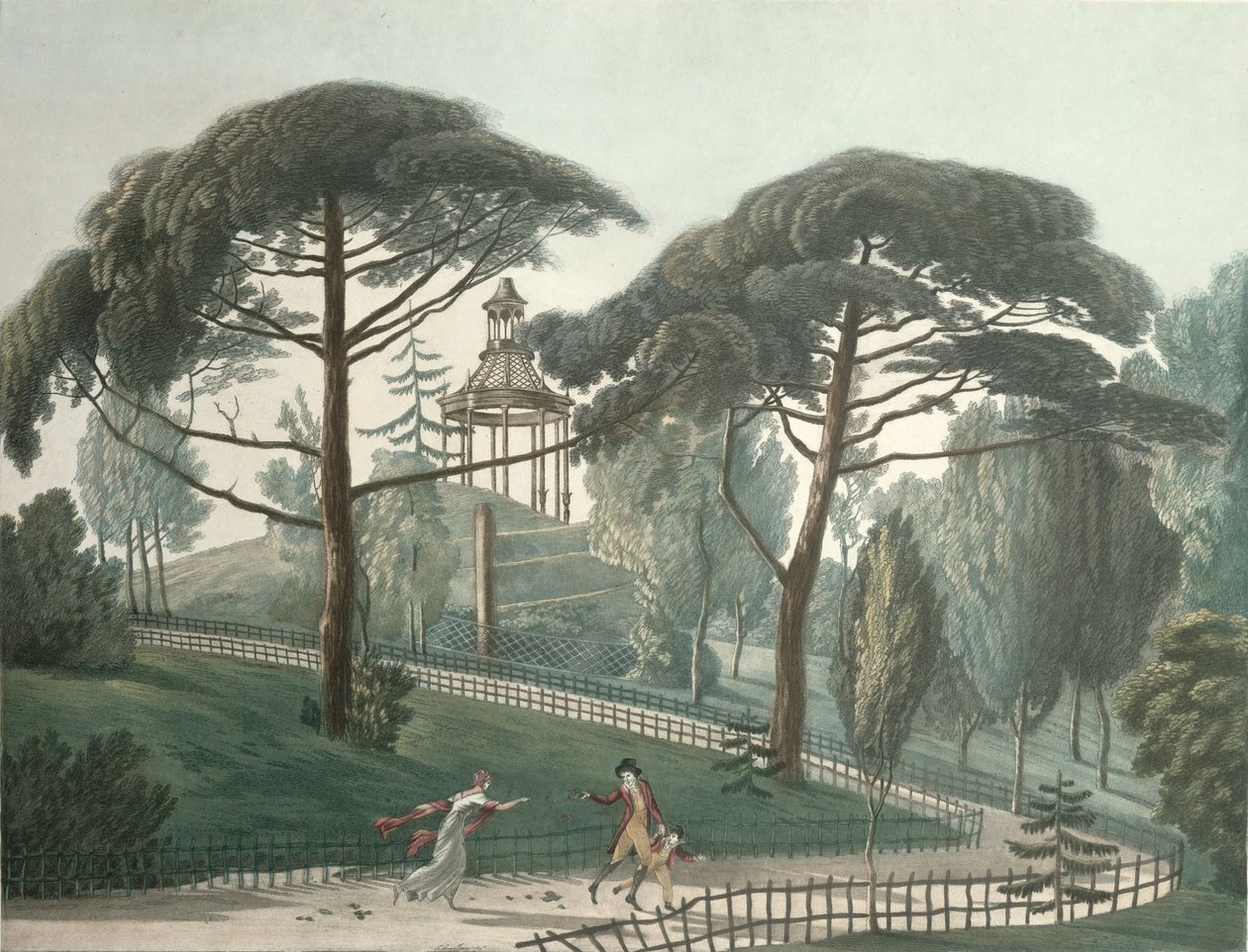 パリの植物園の迷路またはベルヴェデーレ、ニコラマリージョセフチャプイ（1790年〜1858年）によって彫刻（アクアチント） 作： アントワーヌ・ピエール・モンギン