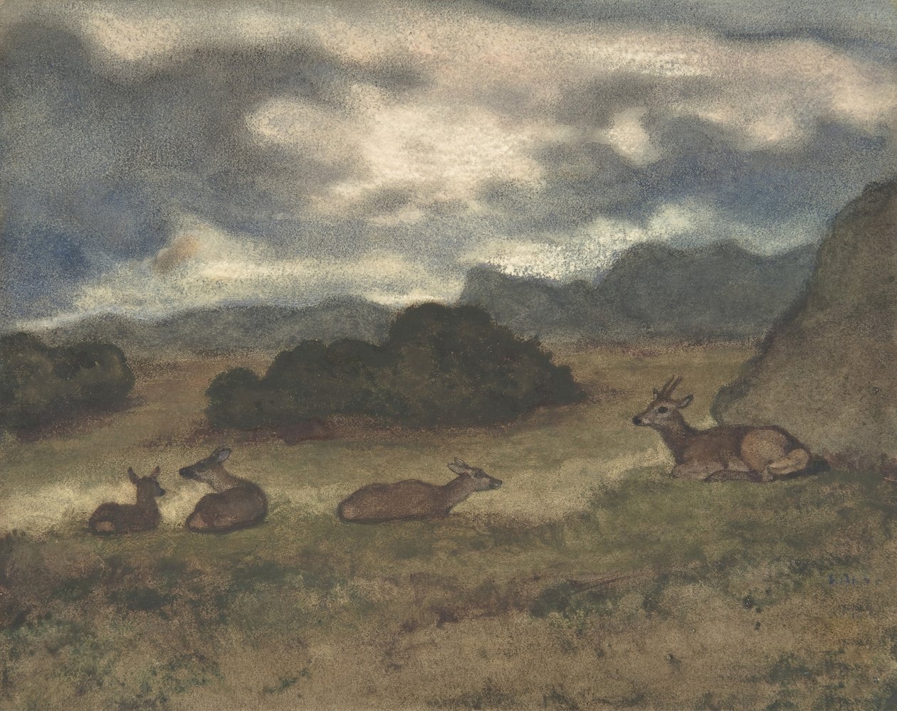 風景の中の鹿、1810-75。 作： アントワーヌルイバリー