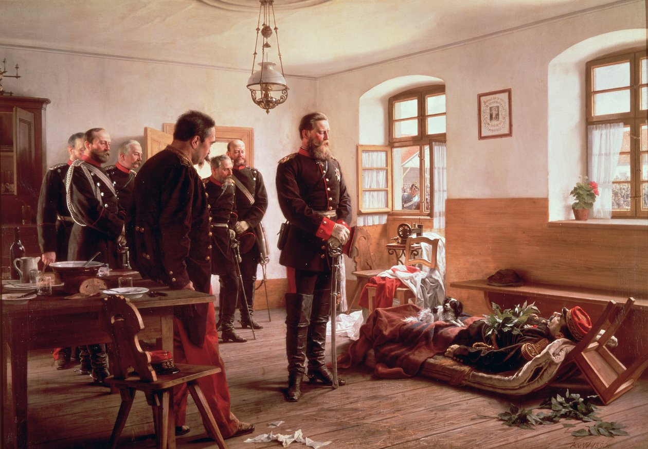 1870年のヴィサンブールの戦いでのドゥアイ将軍の死体によるフレデリック皇太子 作： アントン・アレクサンダー・フォン・ヴェルナー