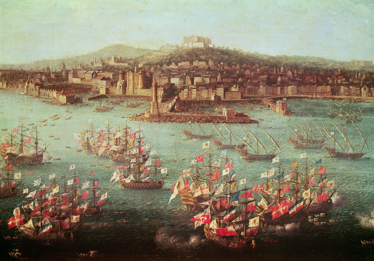 1759年10月6日、ナポリ市の前のスペイン国王チャールズ3世の艦隊 作： アントニオ・ジョリ