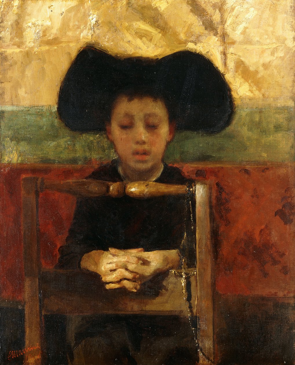 祈る祭壇の少年、1865-1875年頃 作： アントニオ・マンシーニ