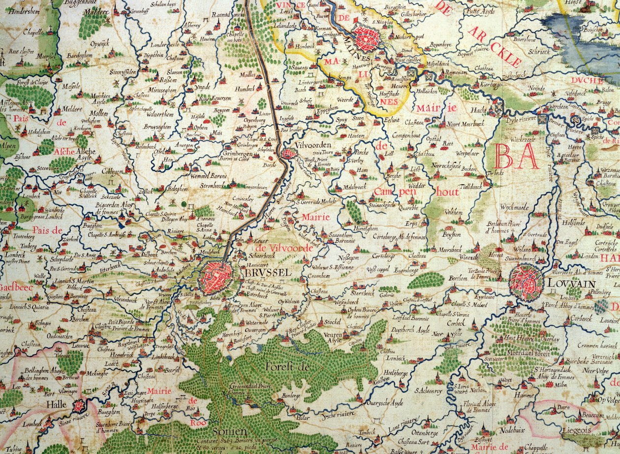 三十年戦争（1618-48）の時のベルギーの地図（「アトラスドゥリシュリュー」として知られている）「オテルデエスパーニュエレススタットデオランド劇場」から 作： アーノルド・フロレント・ヴァン・ラングレン