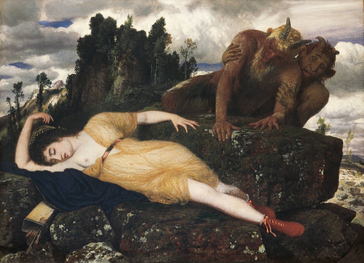 1877年に2人の牧神が見たダイアナの眠り 作： アーノルド・ベックリン