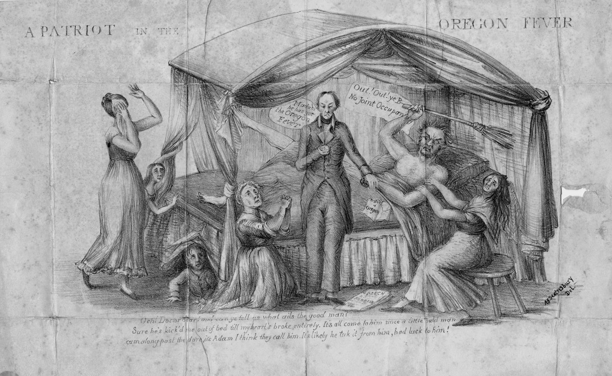 ワシントンで出版されたオレゴンフィーバーの愛国者、c.1844 作： アーサー・J・スタンズベリー