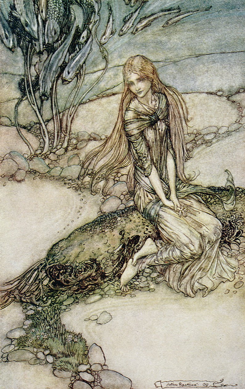 ウンディーネ、フリードリヒ・ド・ラ・モット・フーケ男爵の本のイラスト（1777-1843）1909 作： アーサー・ラッカム