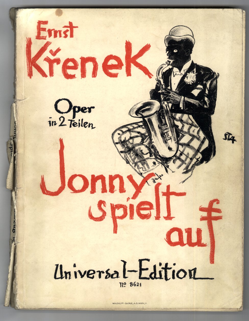 Ernst Krenek、Jonny Strikes Up、ピアノスコアのカバー（第1版） 作： アーサー・スタドラー