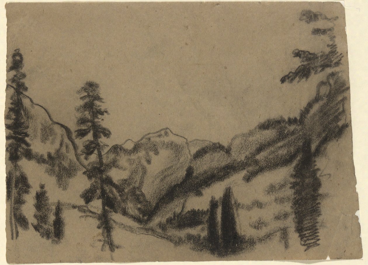 モミの木のある山の風景 作： アーサーB.デイビス