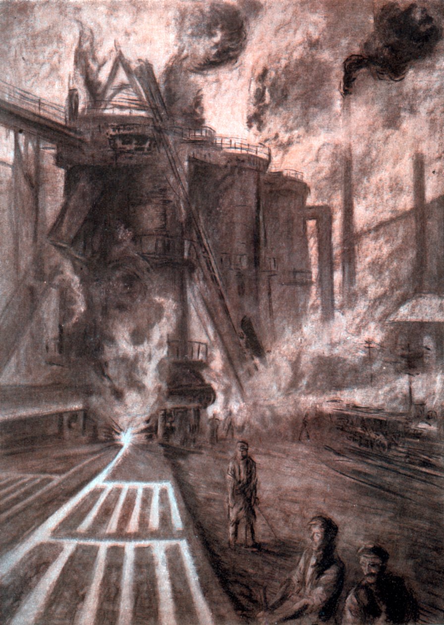 「高炉を叩く」、c1920 作： アーサー・ギャラット