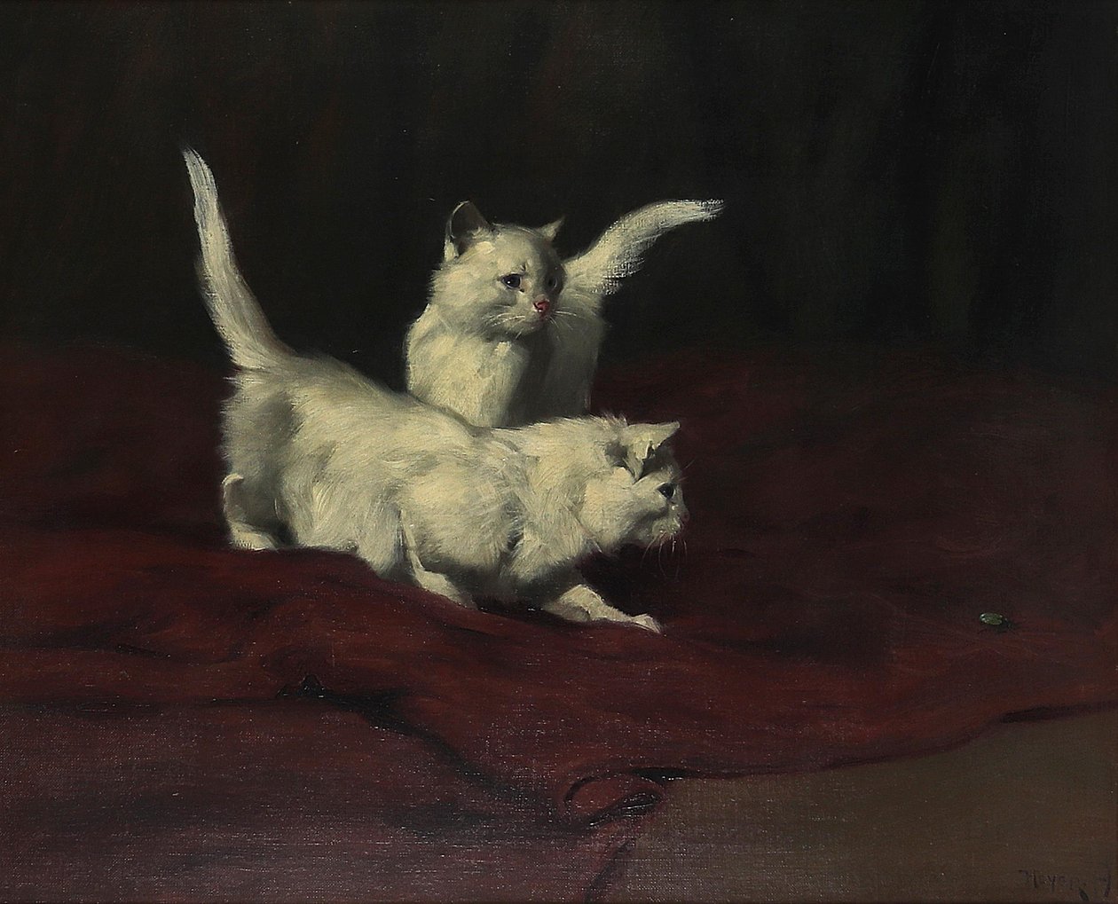 アーサー・ヘイヤー 甲虫を観察する子猫 作： アーサー・ヘイアー