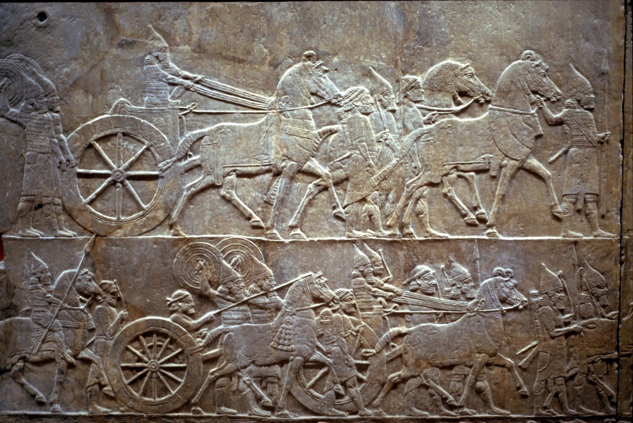 ティルトゥバの戦いでのアシュルバニパル、紀元前650〜620年 作： アッシリア人