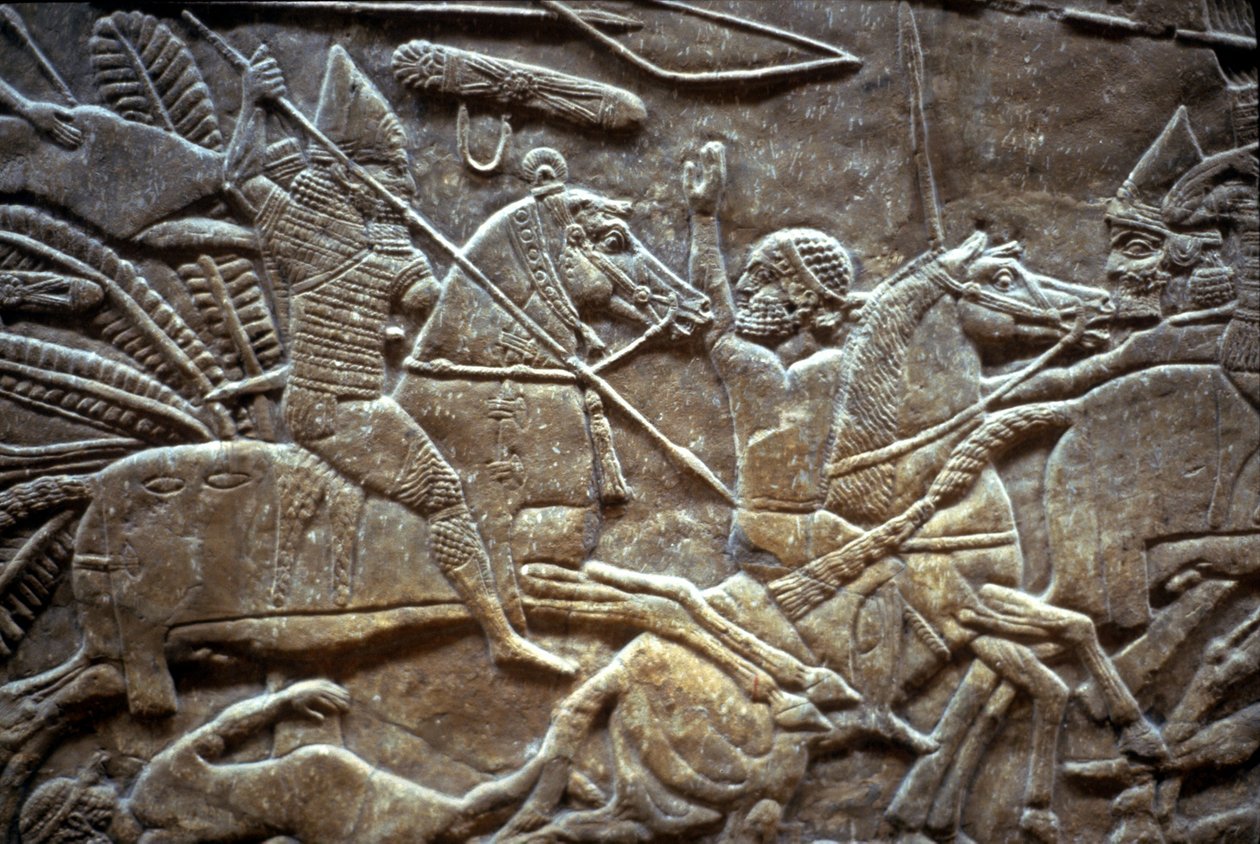 ティルトゥバの戦いでのアシュルバニパル、紀元前650〜620年 作： アッシリア人