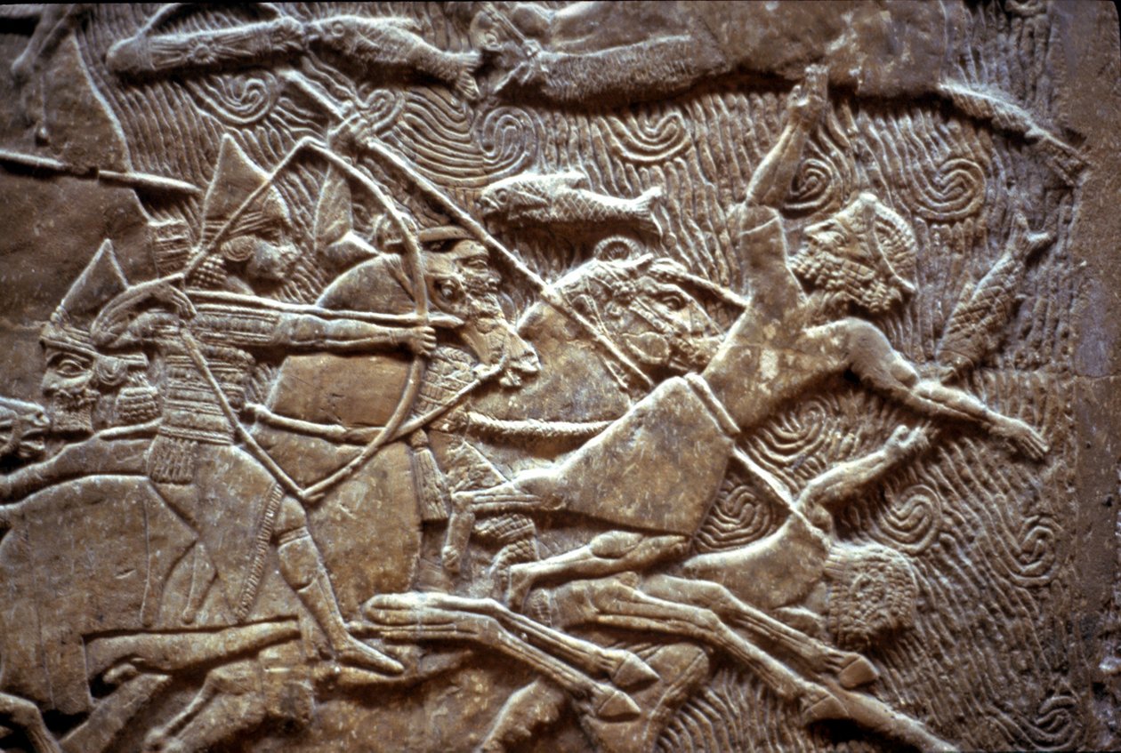 ティルトゥバの戦いでのアシュルバニパル、紀元前650〜620年 作： アッシリア人