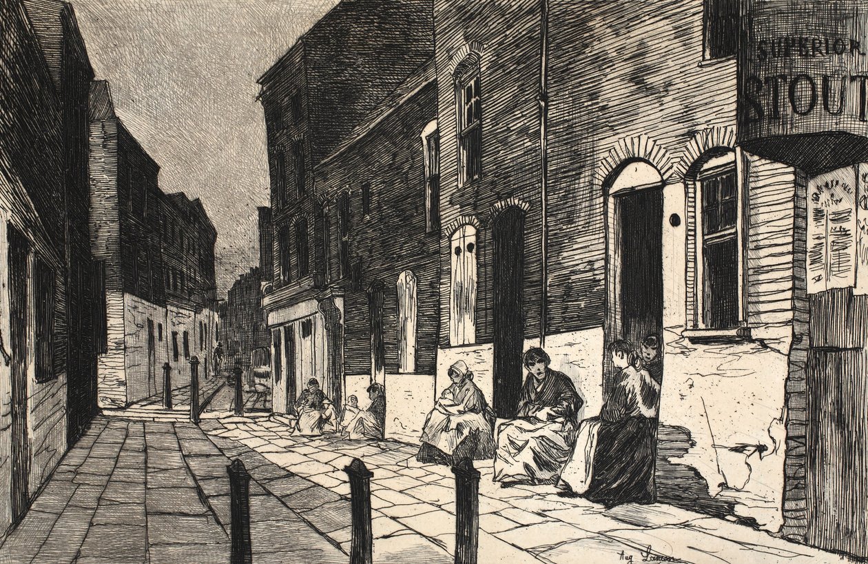 「La Rue a Londres」のイラスト、パブ。 G. Charpentier et Cie、1884年 作： オーギュストアンドレランコン