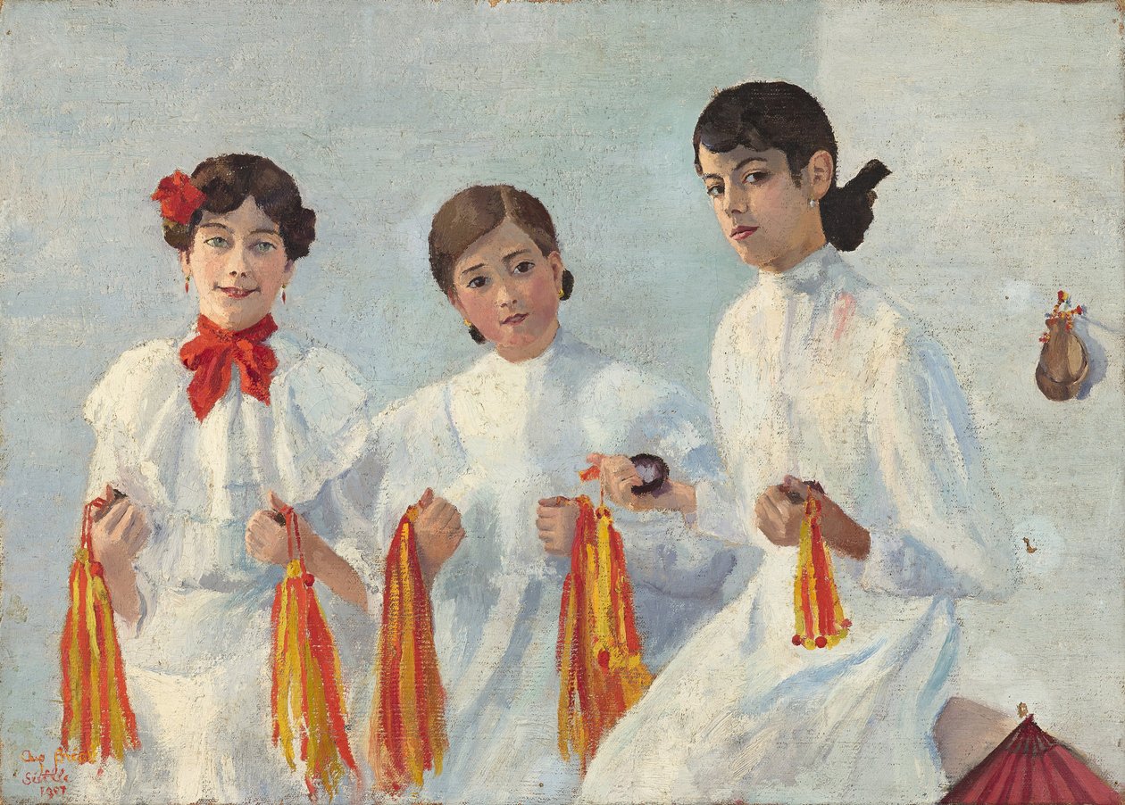 Trois jeunes Sevillanes-オーギュストブリアル（1875-1938）による絵画、キャンバスに油彩、50.7 x 70 cm、1907年-カンティーニ美術館 作： オーギュスト・ブリアル