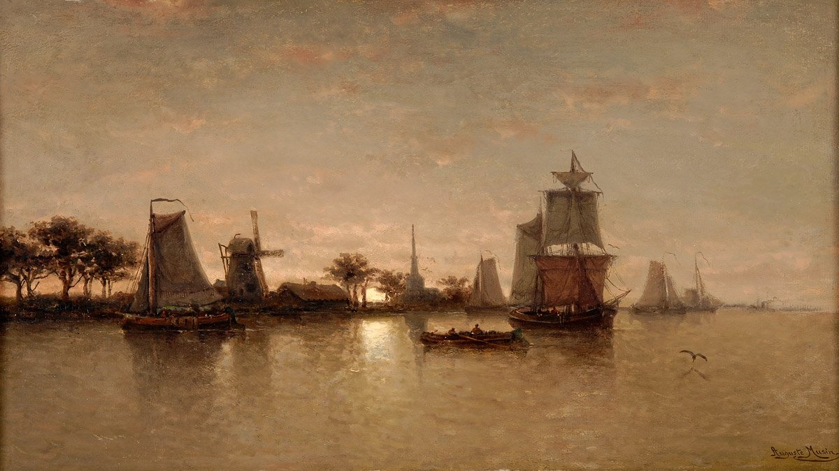Flulandschaft bei MondscheinnNederlands：月光による川の風景 作： オーギュスト・ムーシン