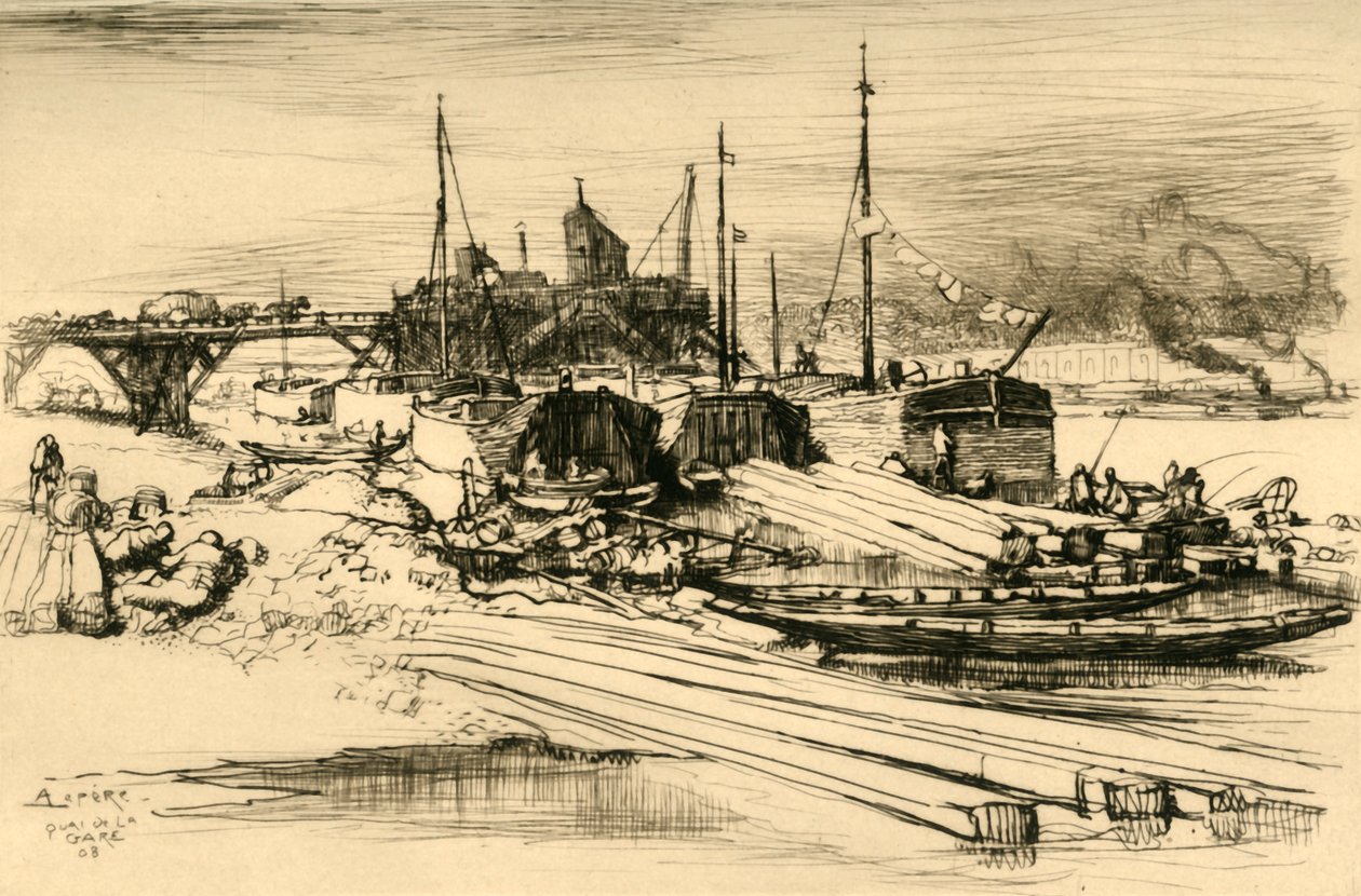 駅のホーム：1908年の公共埋立地。 作： オーギュスト・ルイ・ルペール