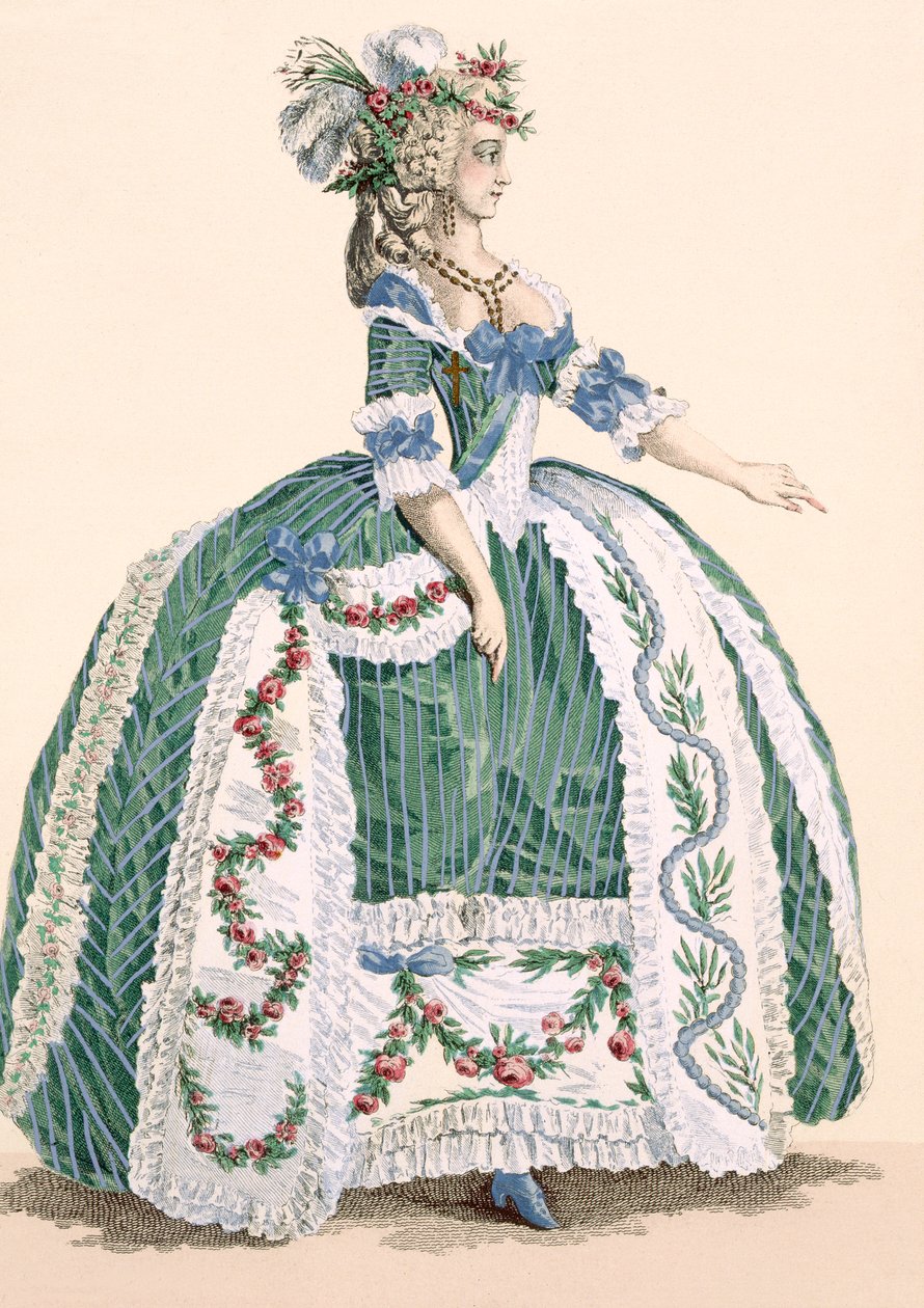 デュパンによって刻まれた精巧な王室のガウン、「Galeries des Modes et Costumes Francais」、プレート番号272、c.1778-87 99：衣類。伝統的なドレス;伝統的な衣装;ファシ 作： オーギュスタン・ド・サン・トーバン