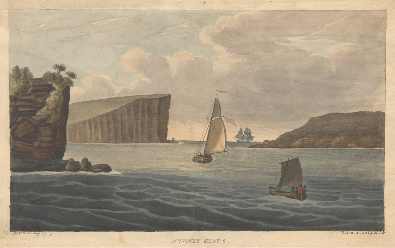 シドニーヘッズアール、オーガスタス。オーストラリアの景色。 Sydney- Earle Lithography、1826。 作： オーガスタスアール