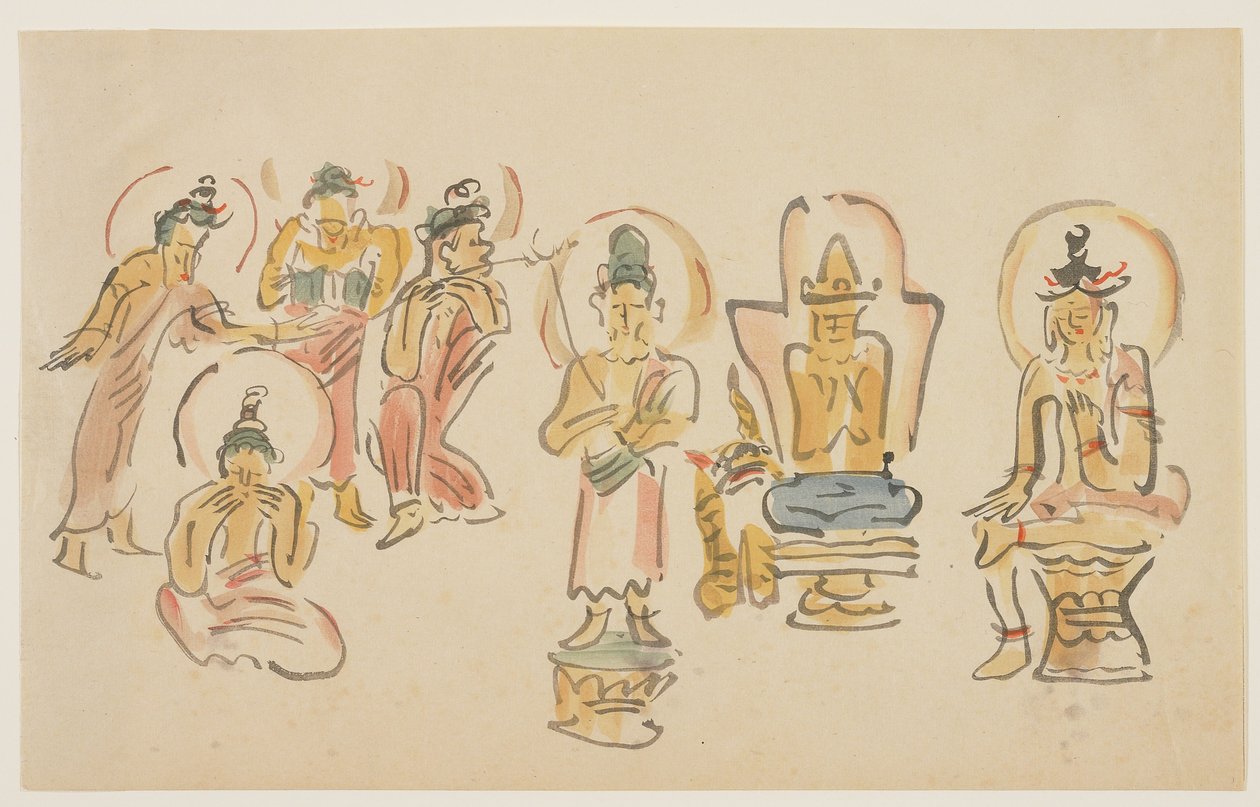 （浅草観音堂風刺画A）、c。 1900 作： 淡島かんげつ
