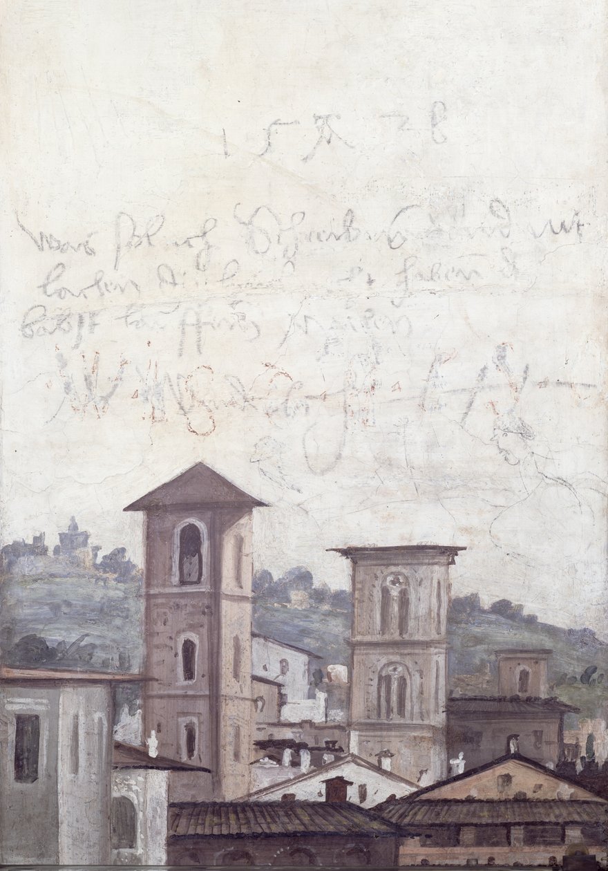 1518〜19年のローマの景色を描いた「展望ホール」の詳細 作： バルダッサーレ・ペルッツィ