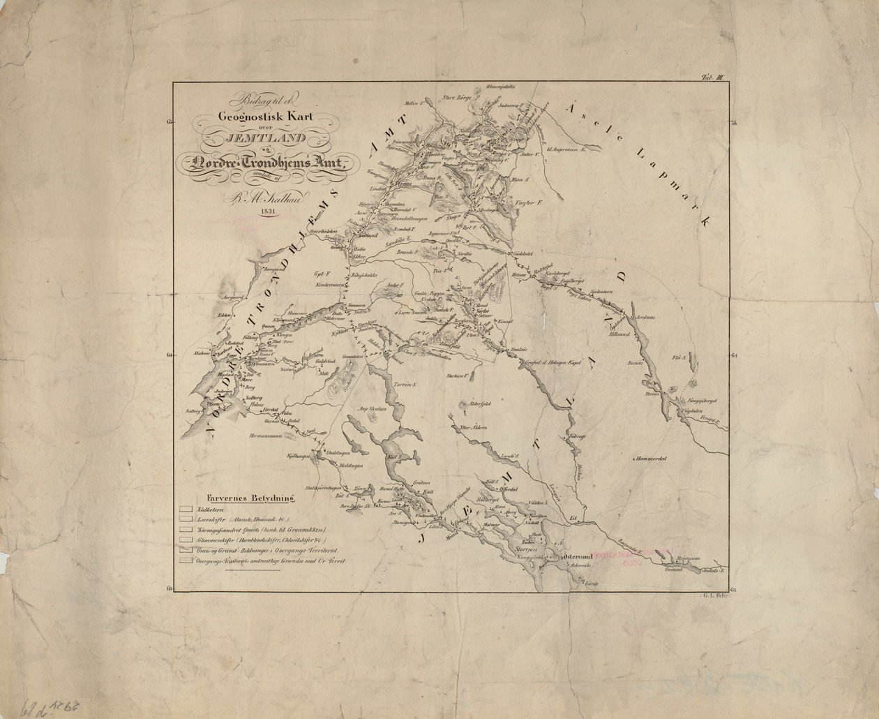 地図は（1831）に公開されており、ジェムトランドを示しています。 作： バルタザール・マティアス・ケイルハウ