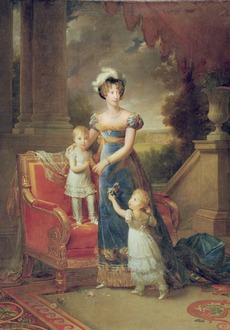 1820年にロニー城の前で子供たちとマリーキャロリーヌドブルボン（1798〜1870年） 作： バロン・フランソワ・パスカルサイモン・ジェラール