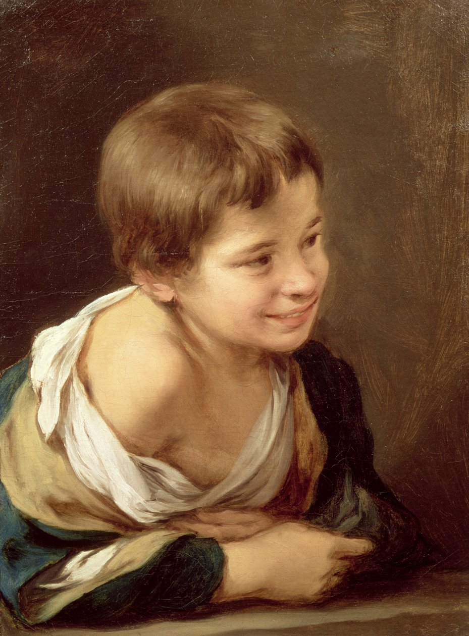 敷居に寄りかかる農民の少年、1670-80年 作： バルトロメエステバンムリーリョ