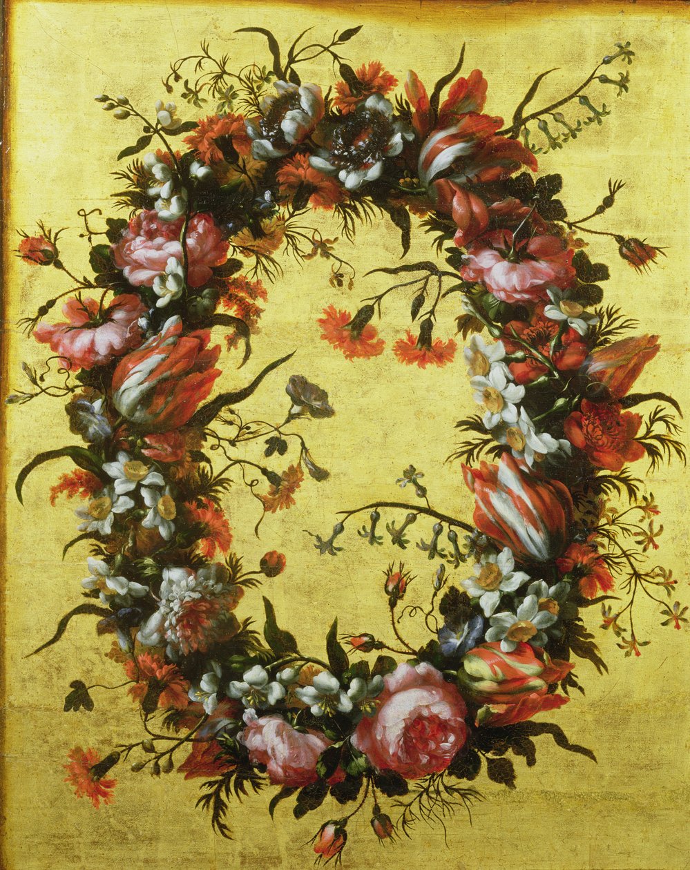 金色の背景に花の花輪 作： バルトロメオ・ペレス